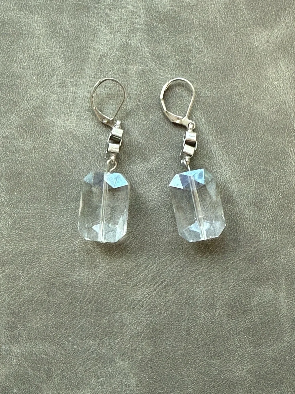 Crystal Drop Leverback Earrings - Clear
